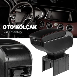 Oto Kolçak Sürgülü ve USB Şarj Girişli Tüm Araçlara Uyumlu Kol Dayama 7 USB Girişli  Kolçak Siyah