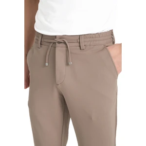 Erkek Sütlü Kahve Beli Ipli Lastikli Cepli Likralı Jogger Pantolon Düz Paça