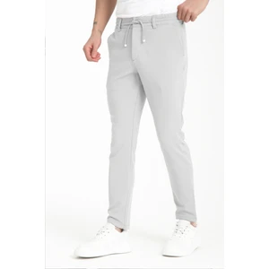 Erkek Bulut Gri Beli Ipli Lastikli Cepli Likralı Jogger Pantolon Düz Paça