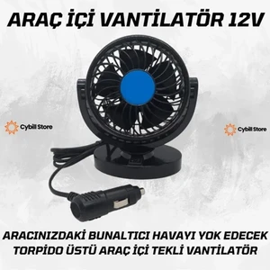 Araç Içi Tekli Vantilatör Torpido Üstü 12V Çakmaklık Girişli 360 Derece Ayarlanabilir