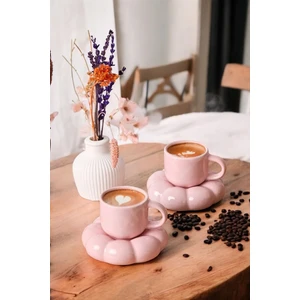 Mithra Life 2 Adet 95 ml Papatya Şekilli Seramik Pembe Türk Kahvesi Fincan Takımı Mıt1159