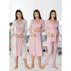 Dvina Effortt Lohusa 4'lü Set - Sabahlık/pijama Takımı/gecelik Pudra - 8096