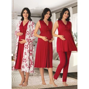 Dvina Effortt Lohusa 4'lü Set - Sabahlık/pijama Takımı/gecelik Fuşya - 8036