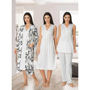 Dvina Effortt Lohusa 4'lü Set - Sabahlık/pijama Takımı/gecelik Ekru - 8036