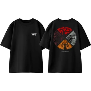 Game Of Thrones Tasarım Sırt Baskılı Pamuk Siyah Oversize T-Shirt