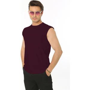 Erkek Bordo Bisiklet Yaka Tank Sıfır Kol Atlet %100 Pamuk T-Shirt