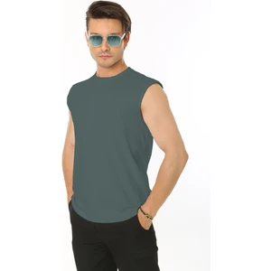 Erkek Petrol Yeşili Bisiklet Yaka Tank Sıfır Kol Atlet %100 Pamuk T-Shirt