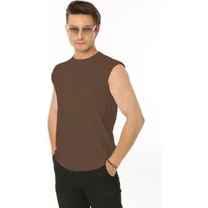 Erkek Kahverengi Bisiklet Yaka Tank Sıfır Kol Atlet %100 Pamuk T-Shirt