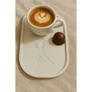 Gül Çizimli El Yapımı Dekoratif Tabak – Özel Tasarım (23 x 13 Cm)