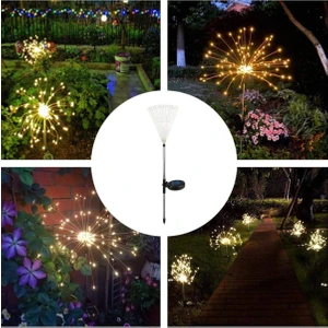 2 Adet Solar Güneş Enerjili 120LED Çiçek Havaıfişek Bahçe Aydınlatma Dekorasyon Işığı Günışığı LED