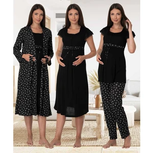 Dvina Effortt Lohusa 4'lü Set - Sabahlık/pijama Takımı/gecelik Siyah - 6016
