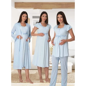 Dvina Effortt Lohusa 4'lü Set - Sabahlık/pijama Takımı/gecelik Mavi - 6016