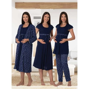 Dvina Effortt Lohusa 4'lü Set - Sabahlık/pijama Takımı/gecelik Lacivert - 6016