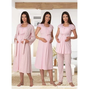 Dvina Effortt Lohusa 4'lü Set - Sabahlık/pijama Takımı/gecelik Pudra - 6016