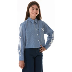 Çizgili Fiyonk Detaylı Cepli Kız Çocuk Gömlek