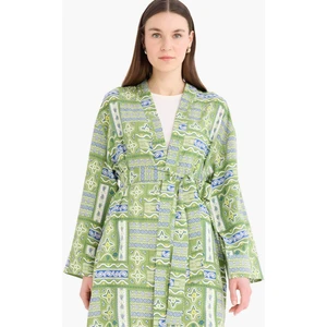 Relax Fit Bisiklet Yaka Desenli Viskon Kimono E7262AX25SM