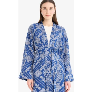 Relax Fit Bisiklet Yaka Desenli Viskon Kimono E7262AX25SM