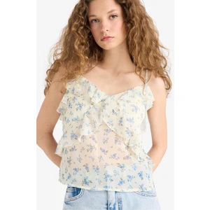 Regular Fit V Yaka Çiçekli Şifon Askılı Bluz F2245AX25SM