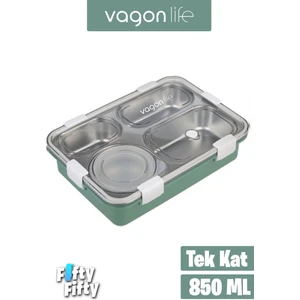 Lunchbox Büyük Ebat 850 ml (Paslanmaz Çelik Tek Kat Dört Bölmeli Çorba Kaseli Lunch Box Yeni Nesil Sefer Tası -FFLBOX50433