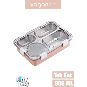 Lunchbox Büyük Ebat 850 ml (Paslanmaz Çelik Tek Kat Dört Bölmeli Çorba Kaseli Lunch Box Yeni Nesil Sefer Tası -FFLBOX50433