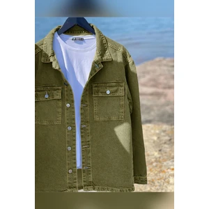 Erkek Denim Kot Gömlek Ceket Haki Edw012