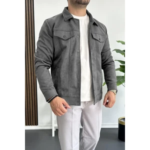Erkek Slim Fit Cepli Nubuk Ceket Füme EDW081