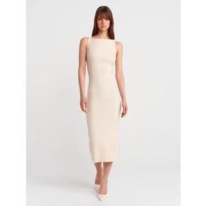 91099 Vücuda Oturan Midi Elbise-Taş