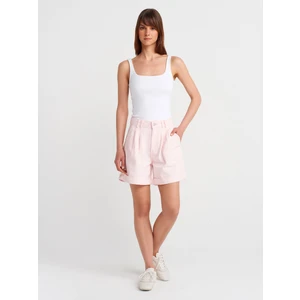 71988 Çift Pileli Paçası Kıvrık Denim Şort-Pembe
