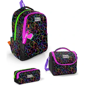 Coral High Kids Çok Renkli Kalp Desenli 3’lü Okul Çanta Seti SET0123670