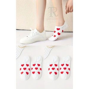 Kadın 5 Çift Görünmez Kalpli Beyaz Babet Çorap