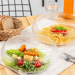 4319 Rustik El Yapımı Büyük Boy Cam Salata Kasesi Şeffaf 26CM