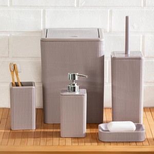 13177 Marlon Luna 5li Çizgili Kare Banyo Seti Taupe