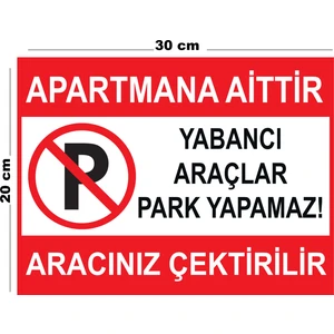 Metal Apartmana Aittir Yabancı Araçlar Park Yapamaz Aracınız 20CM x 30CM A4 Büyüklüğünde Uyarı Levhası Yön