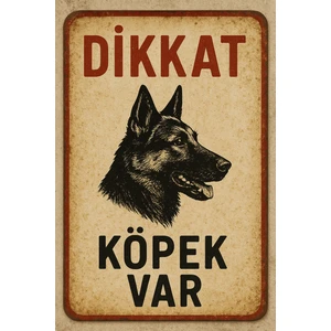 Metal Dikkat Köpek Var Retro 20CM x 30CM A4 Büyüklüğünde Uyarı Levhası Tabelası