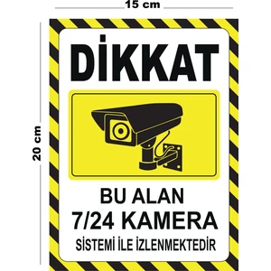 Metal Dikkat Bu Alan 7 24 Kamera Sistemi Ile Izlenmektedir 15CM x 20CM Uyarı Levhası Yönlendirme