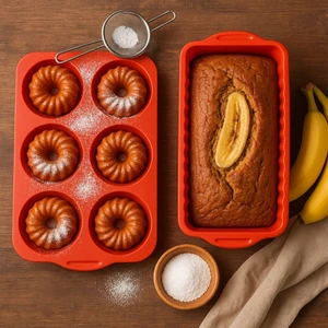 Silikon Baton Kek Kalıbı ve 6lı Tepsi Muffin Kalıp Kırmızı Kek Kalıbı