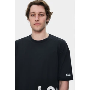 Ignıso Siyah Bisiklet Yaka Baskılı Oversize  Erkek Tshirt