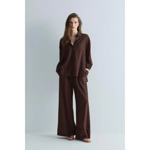 Koyu Kahve Serin Oversize Keten Gömlek