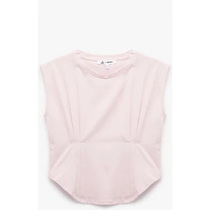 Bisiklet Yaka Korse Detaylı Slim Fit Kolsuz Crop Tişört