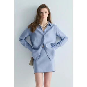 Mavi %100 Keten Nora Gömlek