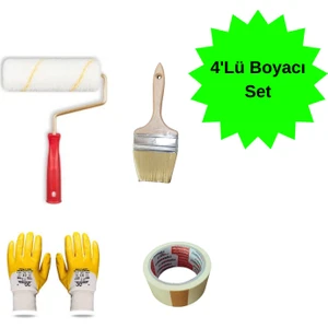 4'lü Rulo Boyacı Set 15CM Rulo 4no Fırça Kağıt Bant Eldiven
