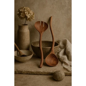 Teak Ahşap Servis Kaşığı Seti 36 cm