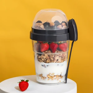 4327 Yoğurt Kabı – Pratik Taşınabilir Kaşıklı Atıştırmalık Kabı-Antrasit 650ML+200ML