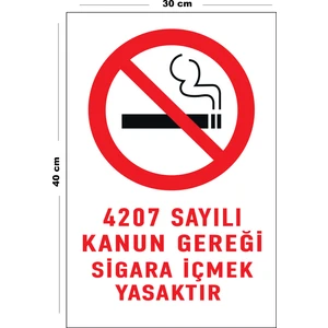 Metal 4207 Sayılı Kanun Gereği Sigara Içmek Yasaktır 30 cm x 40 cm A3 Büyüklüğünde Uyarı Levhası Yön