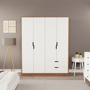 Lina 4 Kapak 2 Çekmeceli Gardırop Atlantik-Beyaz