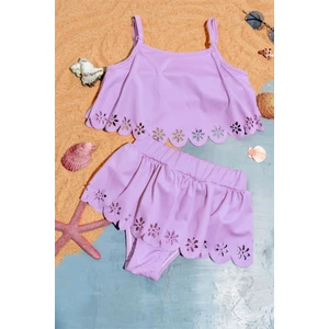 Kız Çocuk Brode Çiçekli Bikini Takımı