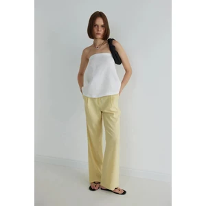 Suud Collection Sarı Gabriel Tek Pileli Keten Pantolon