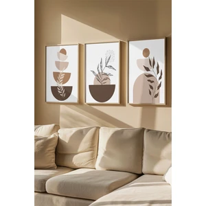 3 Parça Gerçek Ahşap Renkli Çerçeveli Tablo Seti - Model 4