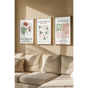 3 Parça Gerçek Ahşap Renkli Çerçeveli Tablo Seti - Model 3