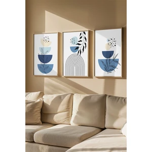 3 Parça Gerçek Ahşap Renkli Çerçeveli Tablo Seti - Model 5